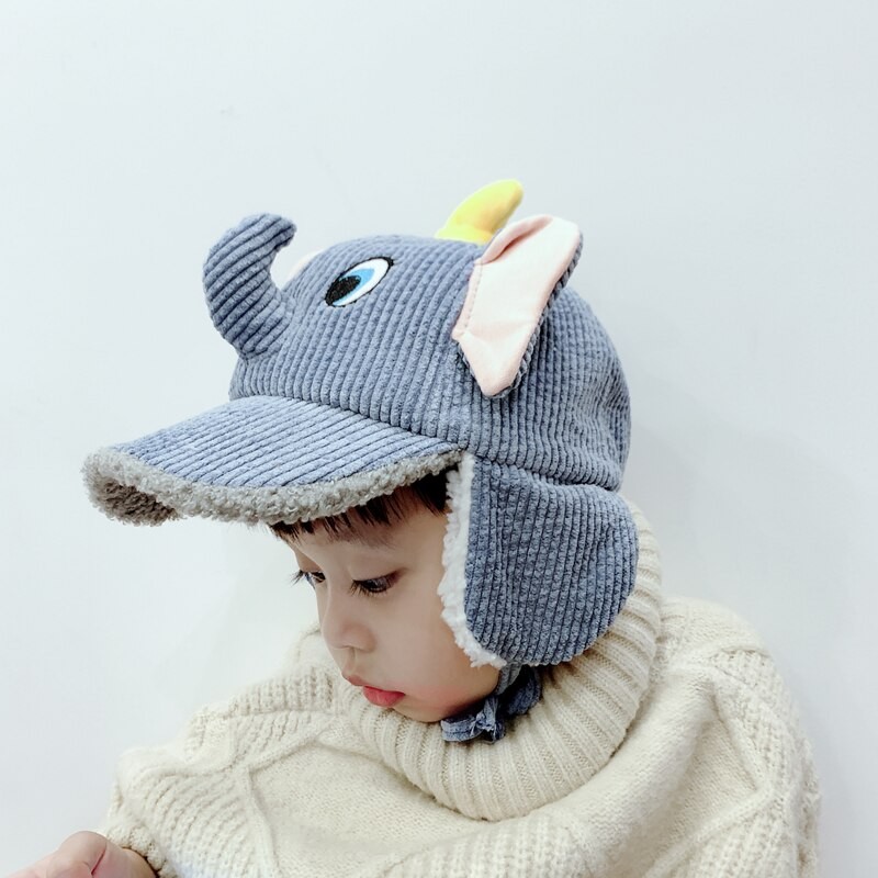 XUANMAO003 Child winter Fluffy thick warm Fur Plush cap Bomber Hat Kids Boy Animal Elephant Earflap Headwear Ski gorros