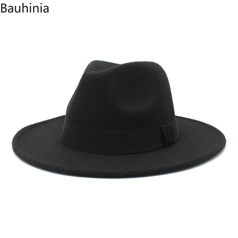 2023 New Hot Wide Brim Felt Fedora Hats With Bee Ribbon Autumn Winter Wedding Party Trilby Hat Men Gentleman Jazz Hats 56-58CM