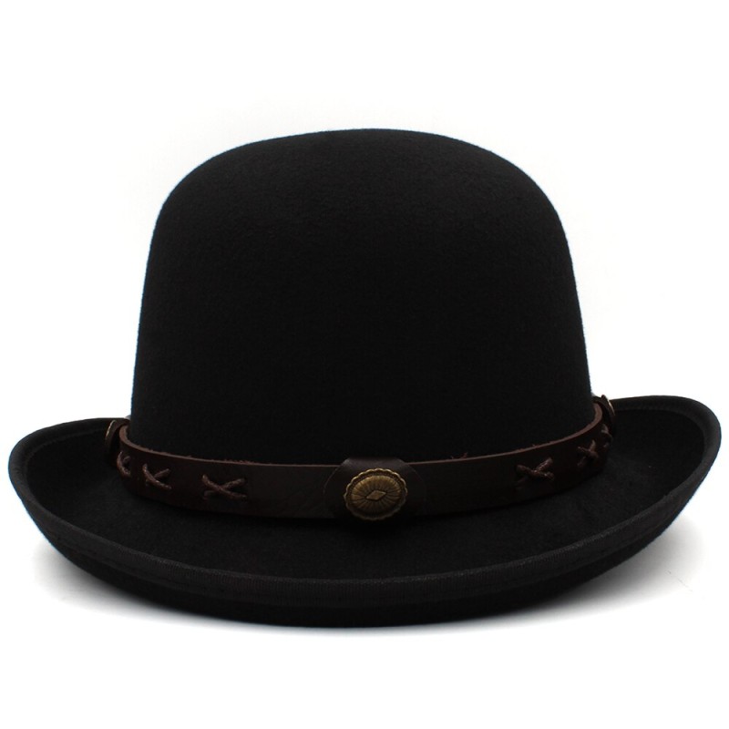 Men Women Wool Blend Oval Top Bowler Hats Woolen Fedora Caps Trilby Classical Derby Sunhat Adjustable UK M-L US 7 1/8-7 3/8