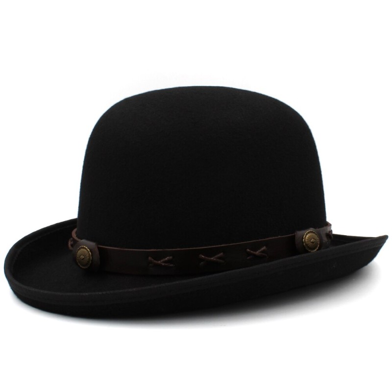 Men Women Wool Blend Oval Top Bowler Hats Woolen Fedora Caps Trilby Classical Derby Sunhat Adjustable UK M-L US 7 1/8-7 3/8