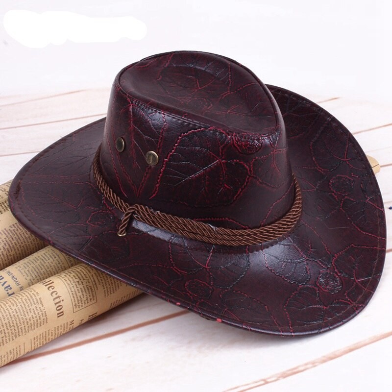 WZCX Leather Unisex Fashion New Cowboy Hat Spring Autumn Casual Wide Brim Outdoor Printing Jazz Hat Top Cap