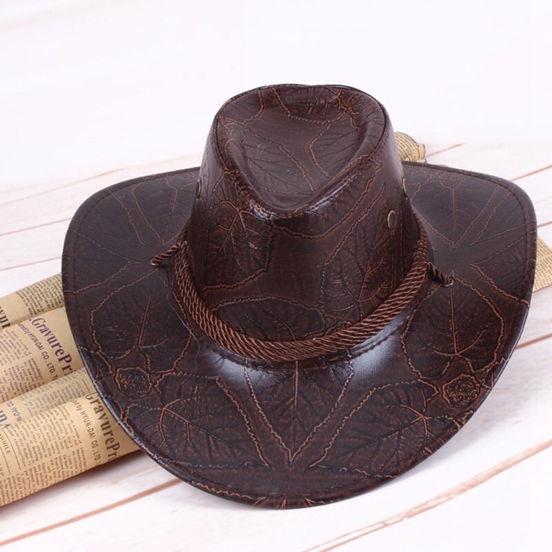 WZCX Leather Unisex Fashion New Cowboy Hat Spring Autumn Casual Wide Brim Outdoor Printing Jazz Hat Top Cap