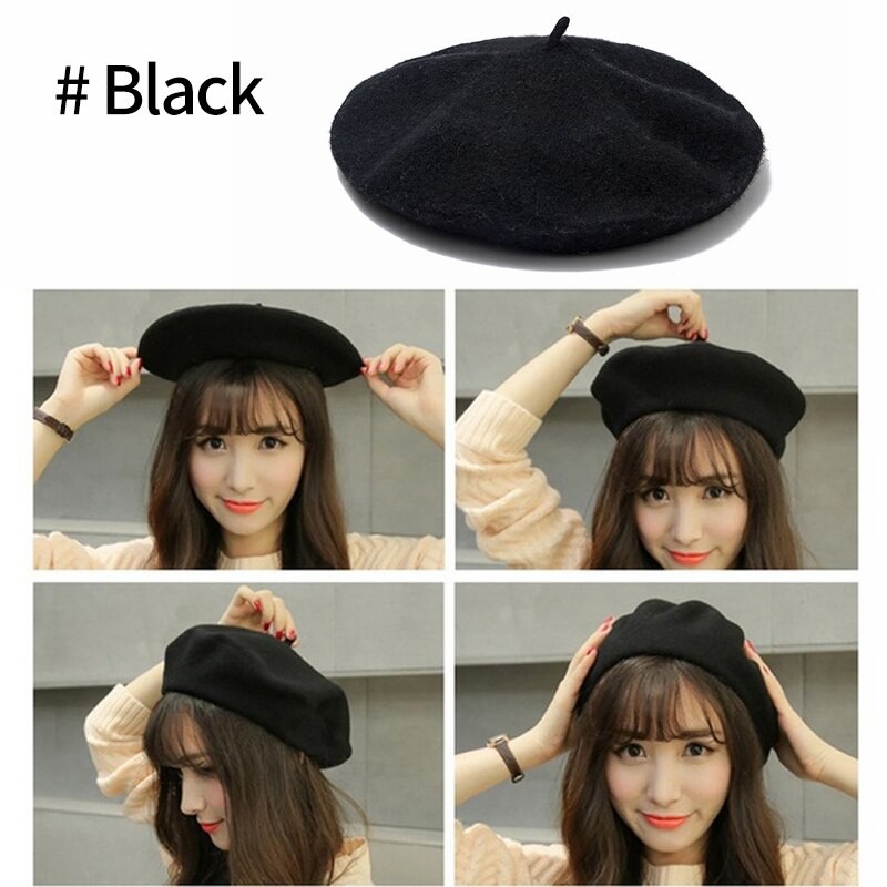 Women Wool Berets French Artist Style Warm Winter Beanie Hat Retro Plain Beret Solid Color Elegant Lady All Matched Autumn Caps