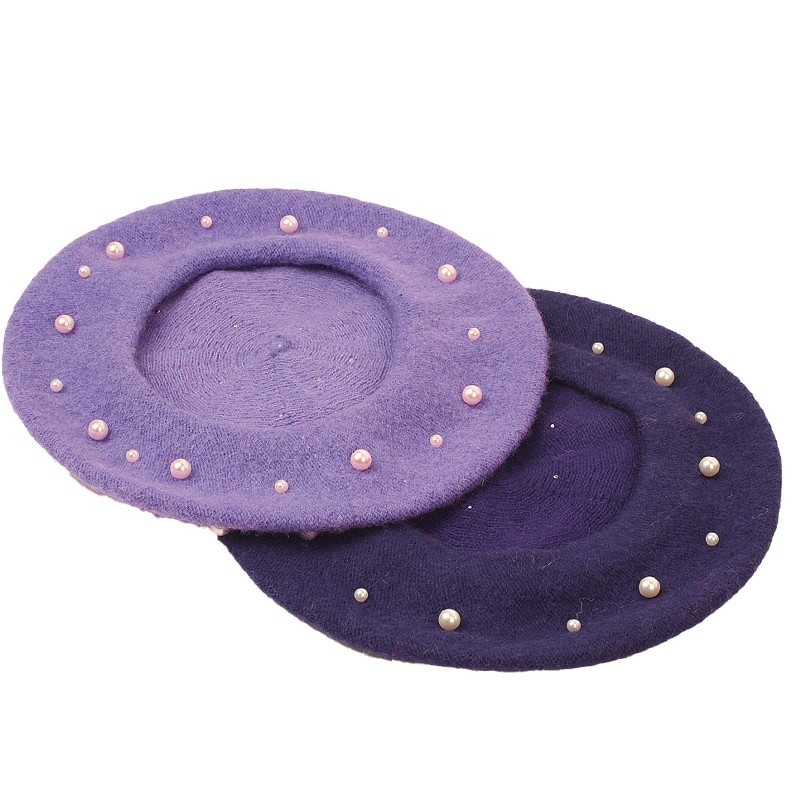 Women Girl New Fashion Winter Warm French Pearl Beret Hat Elegant Beanie Caps Solid Color Casual Autumn Hat