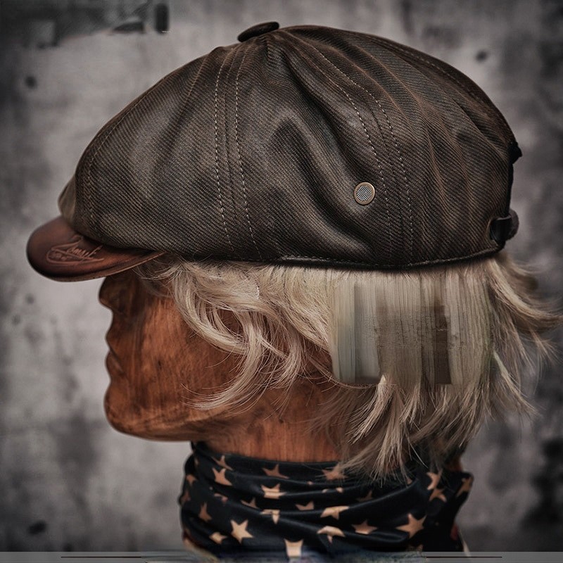 Men's Newsboy Hat Oil-waxed Canvas Leather Handmade Desinger Vintage Berets Painter Octagonal Cap Unisex Four Seasons