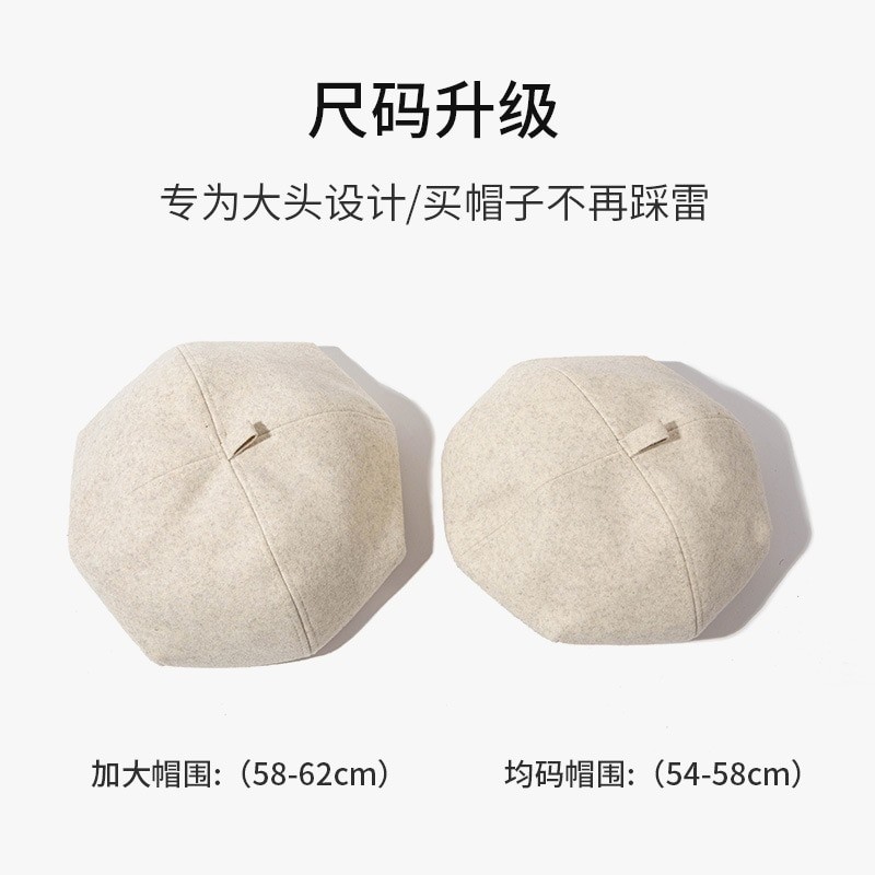 2023 Beret Painter Cap Girls Show Face Small Octagonal Hat Big Head Circumference