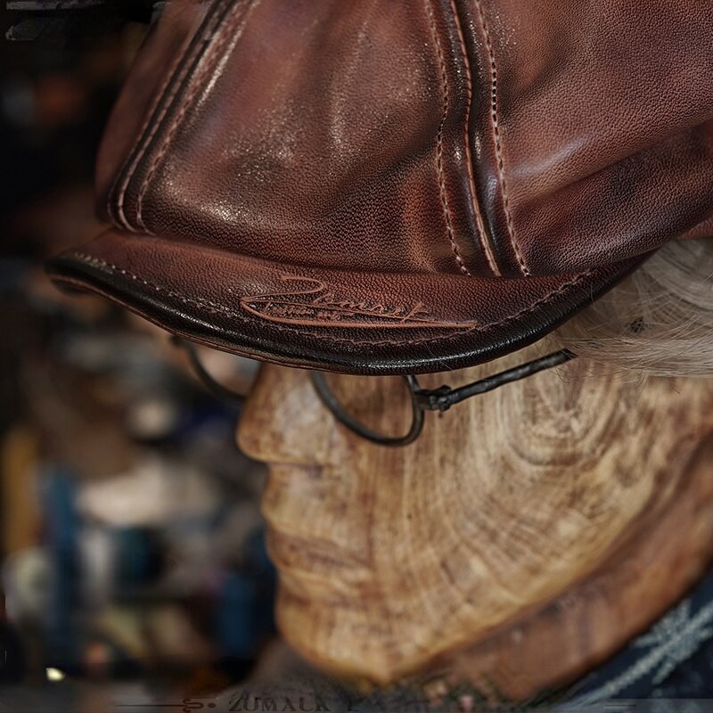 Men's Berets Leather Brown French Vintage Designer Painter's Octagonal Hat Four Seasons Unisex Cap