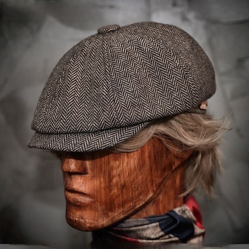 Vintage Newsboy Cap Tweed Wool Bakerboy Octagonal Hat Unisex Beret Chirstmas Gift