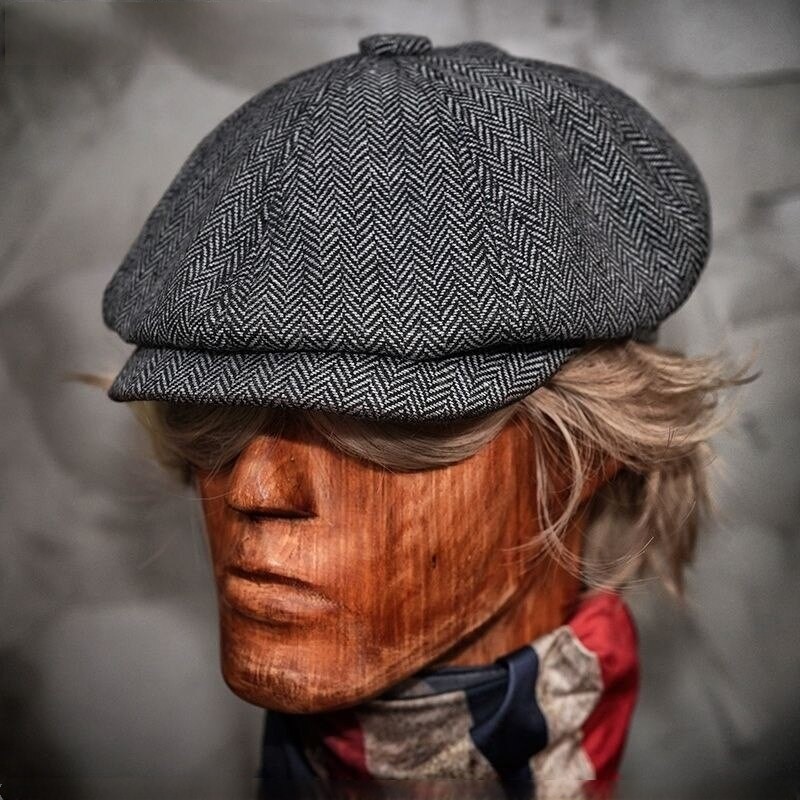 Vintage Newsboy Cap Tweed Wool Bakerboy Octagonal Hat Unisex Beret Chirstmas Gift