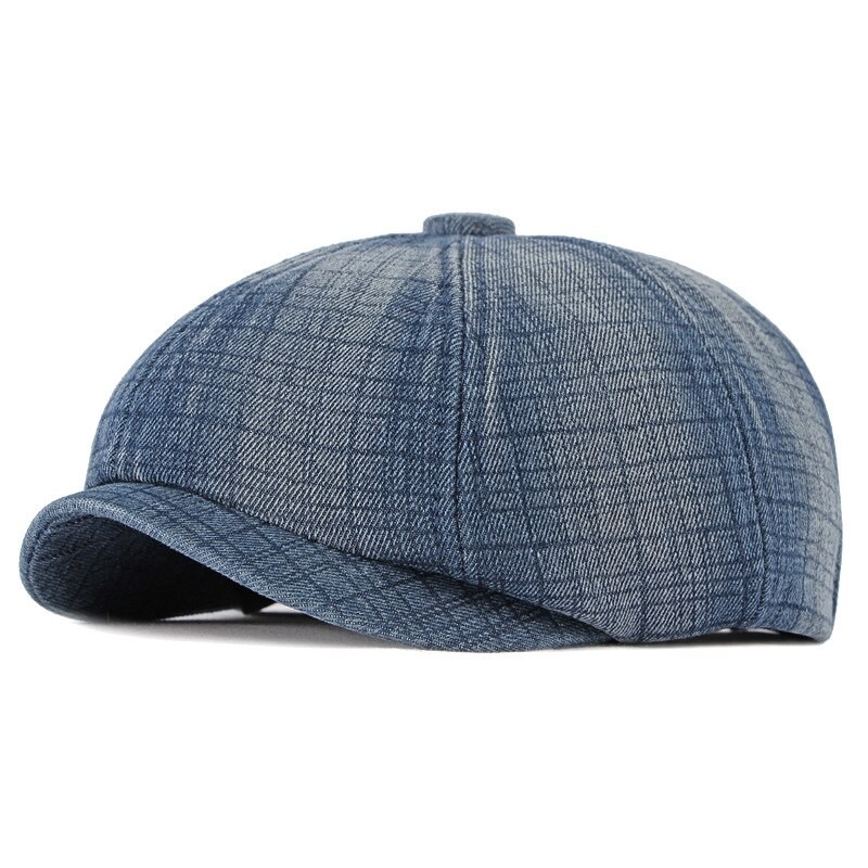 Autumn Winter Newsboy Cap Warm Octagonal Hat Men Washed Denim Beret Hat Women  8 Panel Cabbie Flat Cap Driver Visor Cowboy Beret