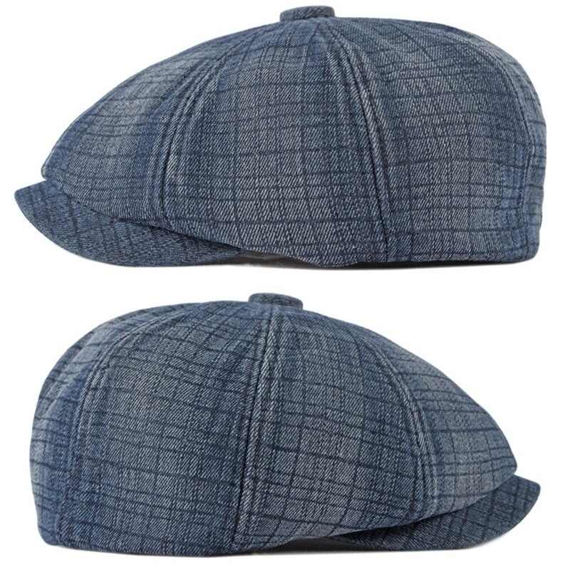 Autumn Winter Newsboy Cap Warm Octagonal Hat Men Washed Denim Beret Hat Women  8 Panel Cabbie Flat Cap Driver Visor Cowboy Beret