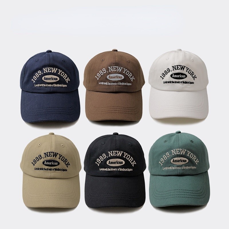 Men Retro Embroidered Baseball Cap Adjustable Casual 1989 New York American Cotton Sun Hats Unisex Women Solid Color Visor Hats