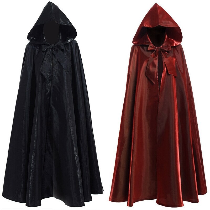 Men Adult Long Hero Witchcraft 2022 Halloween Party Cosplay Woman Witchcraft Robe Hood Cloak Cosplay Satin Red Medieval Cloak