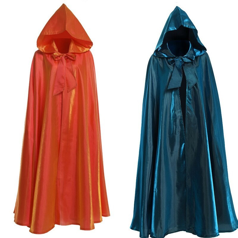 Men Adult Long Hero Witchcraft 2022 Halloween Party Cosplay Woman Witchcraft Robe Hood Cloak Cosplay Satin Red Medieval Cloak