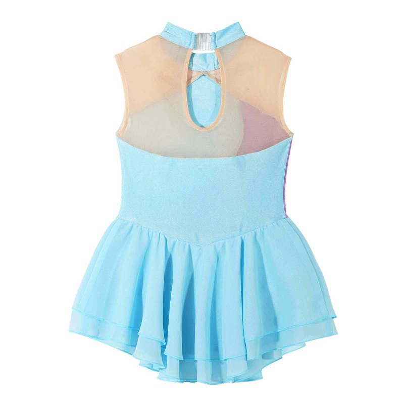 Kids Girls Sequined Rhinestones Ballet Dance Leoatards Figure Ice Skating Dress Gymnastics with Tutu Skirt Outfits Costume