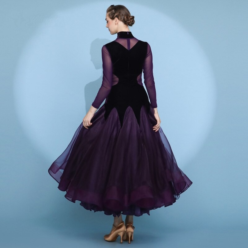 New Ballroom Dance Dress For Women Velvet Modern Standard Costumes  Long Sleeve High Neck  Waltz Performance Clothes