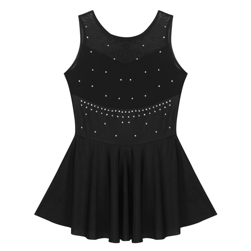 Kids Girls Sleeveless Sparkly Rhinestone Figure Ice Skating Dress Ballerina Ballet Dance Leotard Roller Skating Dress