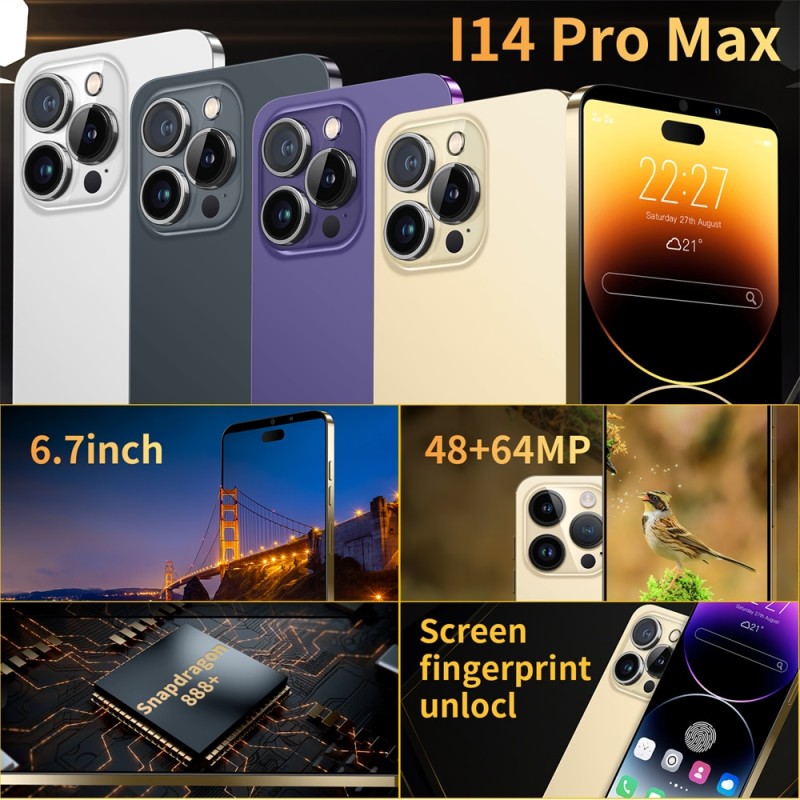 2022 Global Version i14 Pro Max 5G Smartphone 12G+512GB 6.7 inch Cellular 6800mAh Phone 5G Network 50MP Unlocked Dual SIM Ph