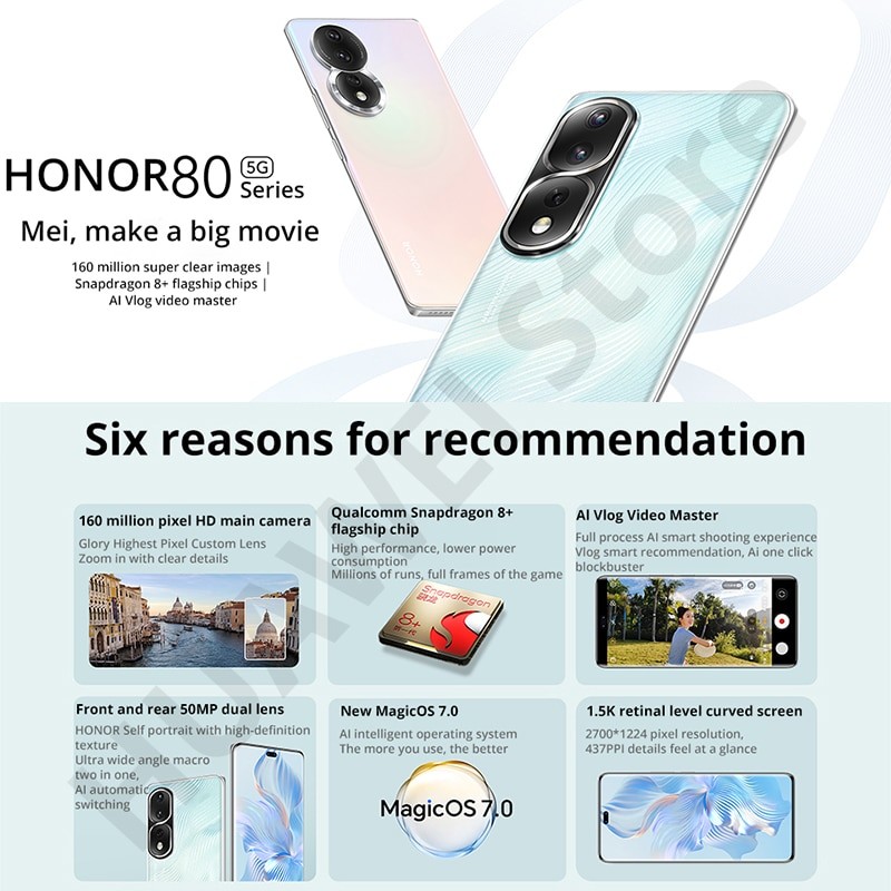 HONOR 80 Pro 5G SmartPhone 6.67 inch OLED Curved Screen Snapdragon 8+ Octa Core 106MP Triple Cameras 66W SuperCharge NFC