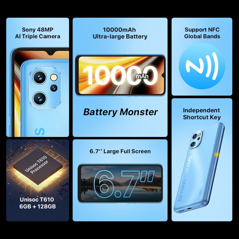 UMIDIGI Power 7 Max NFC Android 11 Smartphone 10000mAh Unisoc T610 6GB 128GB 6.7Ã¢â‚¬Å“ Display 48MP Camera  Cellular Cellphone Global