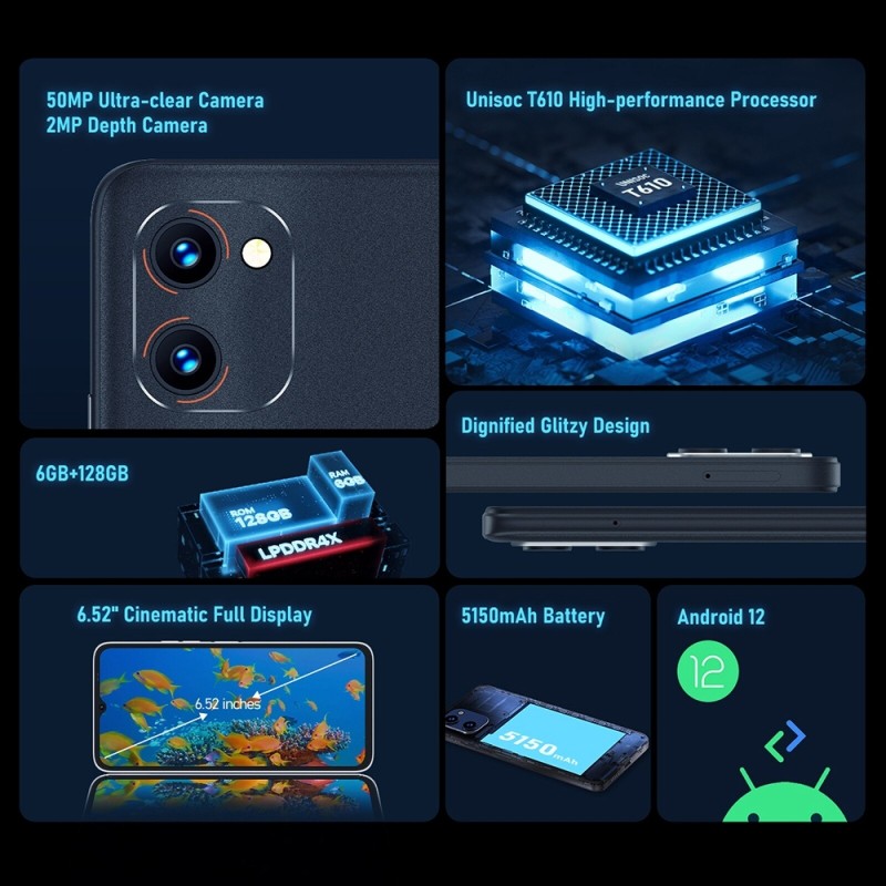 UMIDIGI C1 &amp; G1 Max 6GB+128GB 6.52 inch Phone 5150mAh Battery 50MP Camera Android 12 Unisoc T610 Octa Core 4G Smartphone