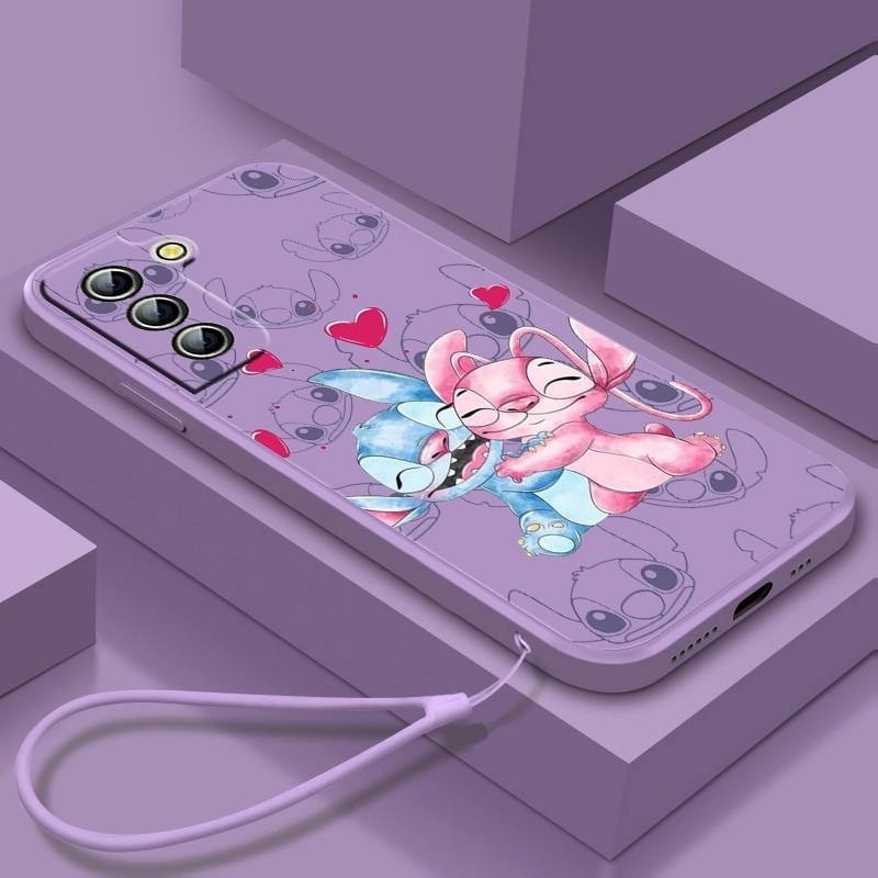 Cute Stitch Lilo Anime Phone Case For Samsung Galaxy S23 S22 S21 S20 S10 S9 Ultra Plus Pro FE Liquid Rope Silicone Cover Fundas