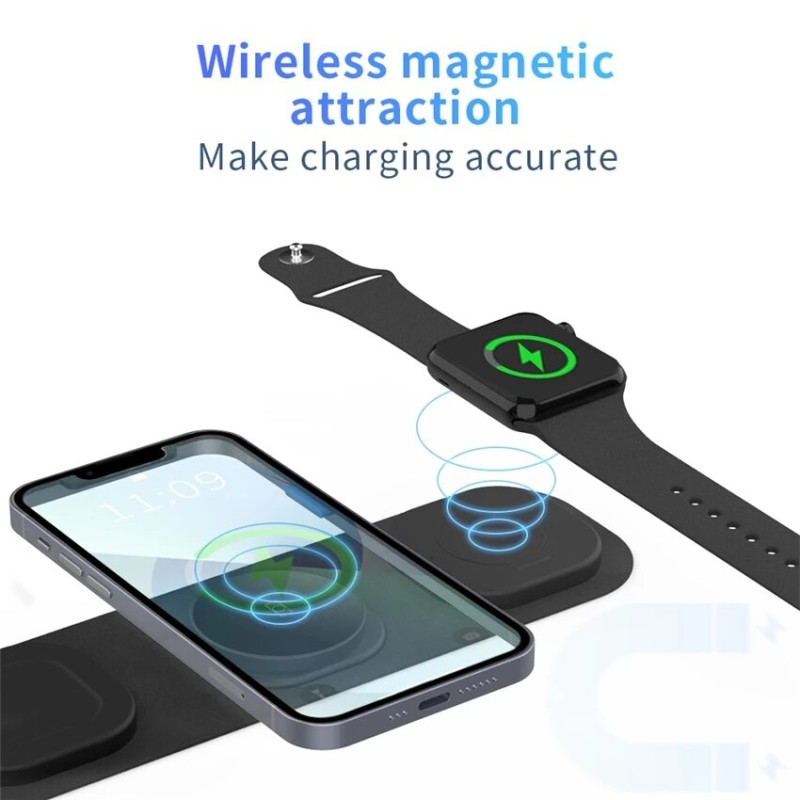 30W 3 In 1 Magnetic Wireless Charger Pad For iPhone 14 13 12 11 Apple Watch 8 7 6 Airpods Foldable Qi Fast Charging Dock Station