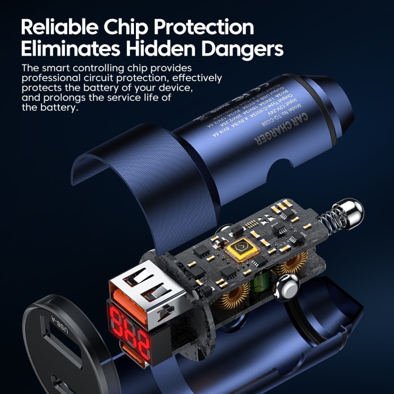 Toocki 75W USB C Charger QC4.0 PD3.0 SCP 5A PD Fast Charging Type C Car Phone Charger For iPhone 14 13 Samsung Xiaomi Huawei To