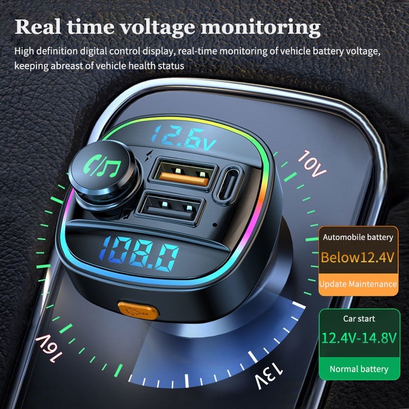 New dual display voltage detection car MP3 Bluetooth player lossless sound quality USB fast charger car FM transmitter