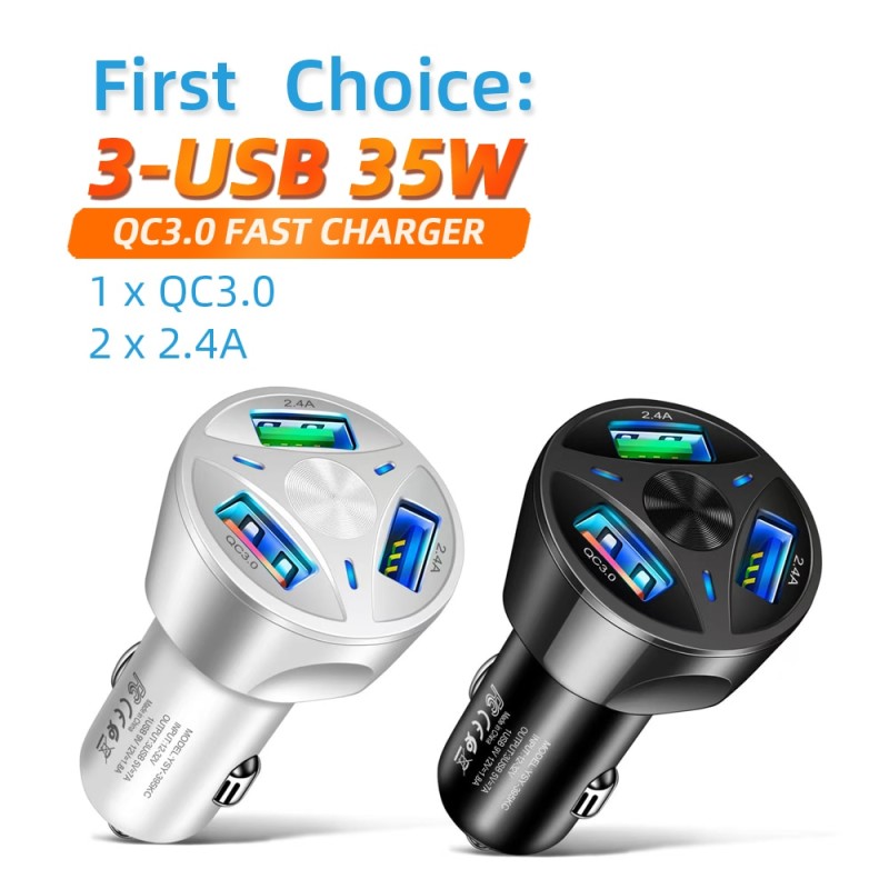 AIXXCO 3 Ports USB Car Charger 12V Quick Charge 3.0 Fast Car Cigarette Lighter For Samsung Huawei Xiaomi iphone Charger QC 3.0
