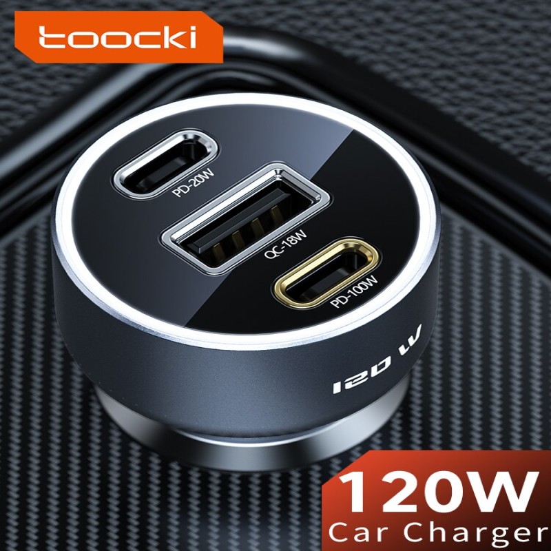 Toocki 120W Car Charger Type C USB Fast Charging PD3.0 Car Charger For iPhone 14 13 12 Samsung Xiaomi Macbook Laptop