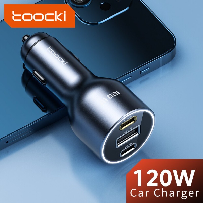Toocki 120W Car Charger Type C USB Fast Charging PD3.0 Car Charger For iPhone 14 13 12 Samsung Xiaomi Macbook Laptop
