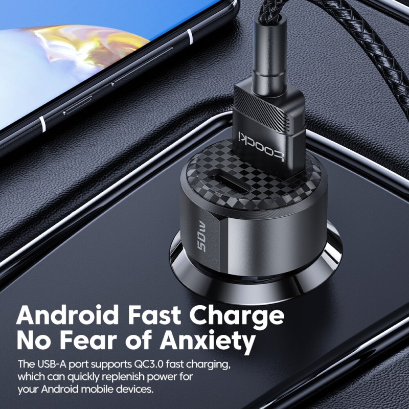 Toocki 50W QC PD 3.0 Car Charger Quick Charge4.0 USB Type C Car Fast Charging For iPhone 12 13 Huawei Samsung Xiaomi