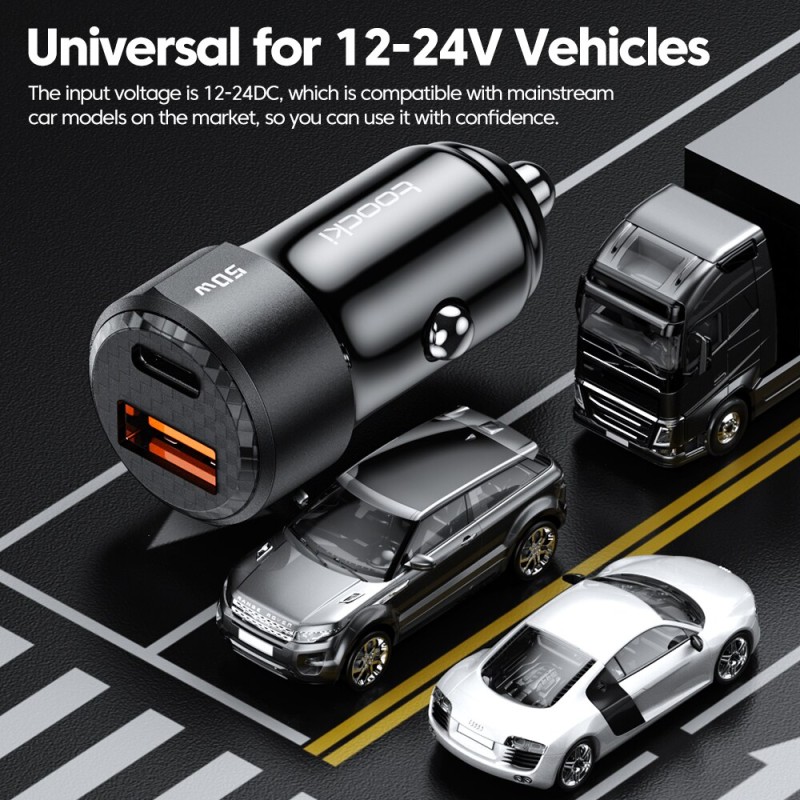 Toocki 50W QC PD 3.0 Car Charger Quick Charge4.0 USB Type C Car Fast Charging For iPhone 12 13 Huawei Samsung Xiaomi
