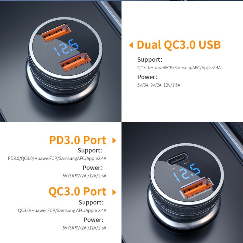 Essager Mini USB Car Charger Quick Charge 3.0 Fast Charging Charger For iPhone Xiaomi Auto Type C QC PD 3.0 Mobile Phone Charger