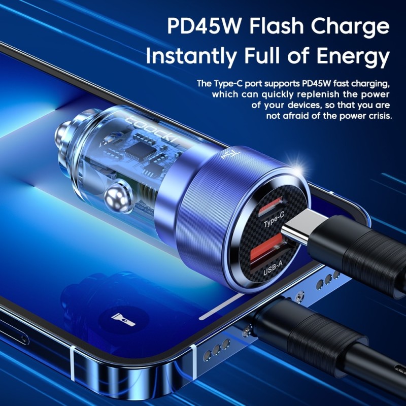 Toocki USB C Car Charger Quick Charge 75W QC 4.0 3.0 Type C SCP PD Fast Charging For iPhone 14 13 Pro Max Xiaomi Samsung Redmi