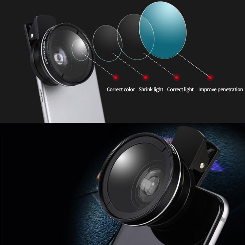 Lens Universal Clip 37mm Mobile Phone Lens Professional 0.45x 49uv Super Wide-Angle + Macro HD Lens