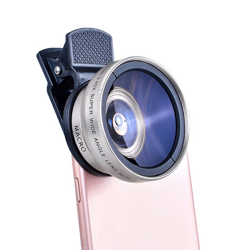 Lens Universal Clip 37mm Mobile Phone Lens Professional 0.45x 49uv Super Wide-Angle + Macro HD Lens