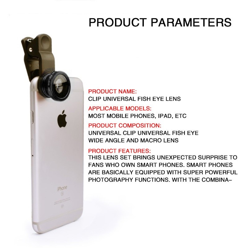 Fisheye Wide Angle Macro Acrylic/Glass Lens Three-in-One Lens Mobile Phone External Lens