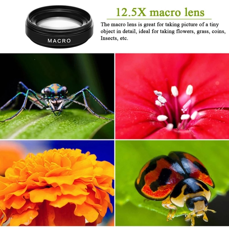 2 In 1 Mobile Phone Lens 0.45x Super Wide Angle 12.5x Macro HD Camera Lens For iPhone 12 11 8 7 6 XS Huawei Xiaomi Samsung