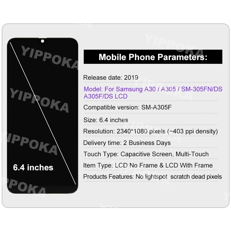Super AMOLED For Samsung Galaxy A30 Display LCD A305 SM-A305F A305FN A305G LCD Digitizer For Samsung A30 Screen Repair Parts