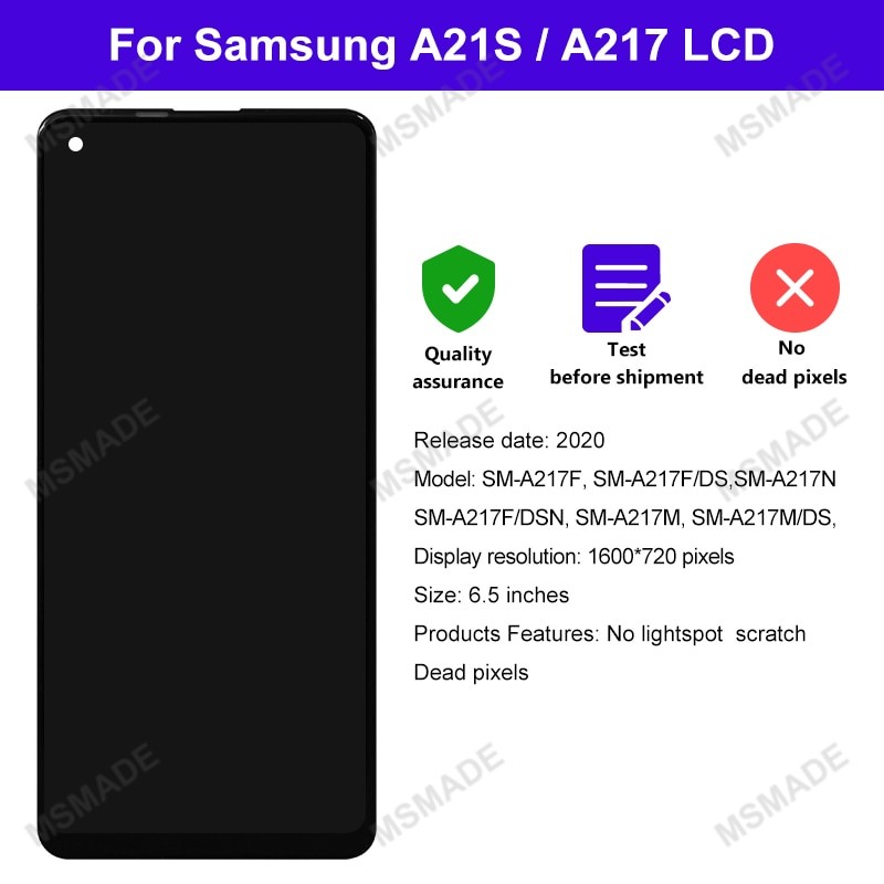 6.5" Original For Samsung Galaxy A21S LCD A217F Display Touch Screen Digitizer For Samsung A21s SM-A217F A217 Screen Replacement