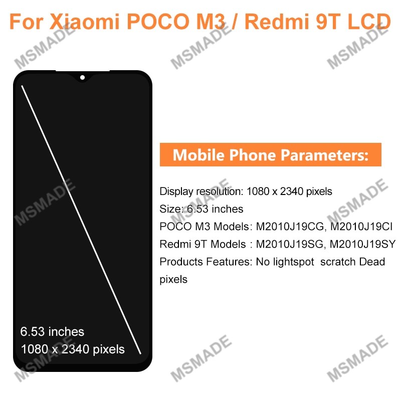 6.53" For Xiaomi Poco M3 LCD Display Screen Replacement Parts For Redmi 9T Display With Frame M2010J19CG LCD Replacement Parts