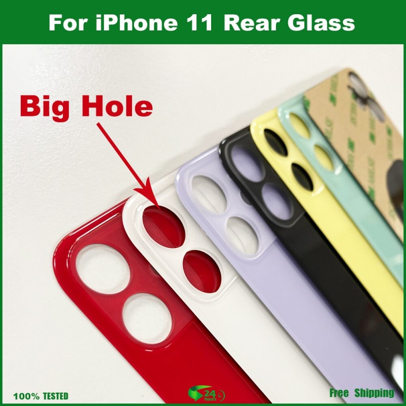 For iPhone 11 Back Glass Panel Battery Cover Big Hole Rear Door Housing Case Replacement Parts With 3M Tape + Tool