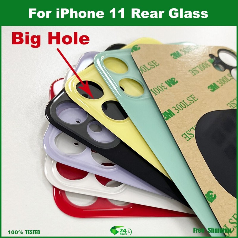 For iPhone 11 Back Glass Panel Battery Cover Big Hole Rear Door Housing Case Replacement Parts With 3M Tape + Tool