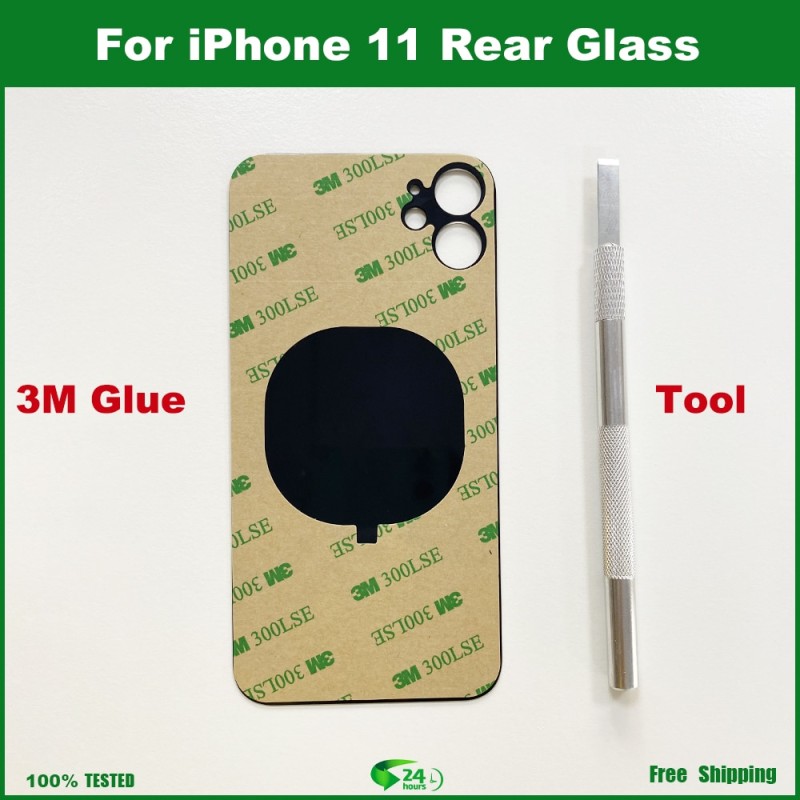For iPhone 11 Back Glass Panel Battery Cover Big Hole Rear Door Housing Case Replacement Parts With 3M Tape + Tool