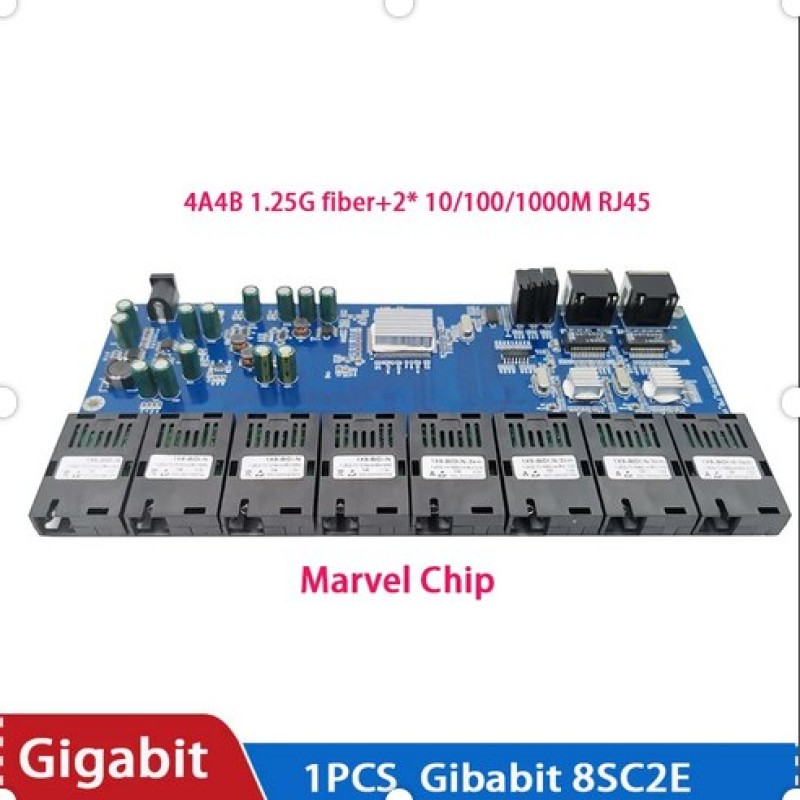 Switch Fiber Optical Media Converter PCBA Board 8Port 8SC 1.25G 2port RJ45  2RJ45 Ethernet UTP Gigabit 10/100/1000Mbps Fibra PCB