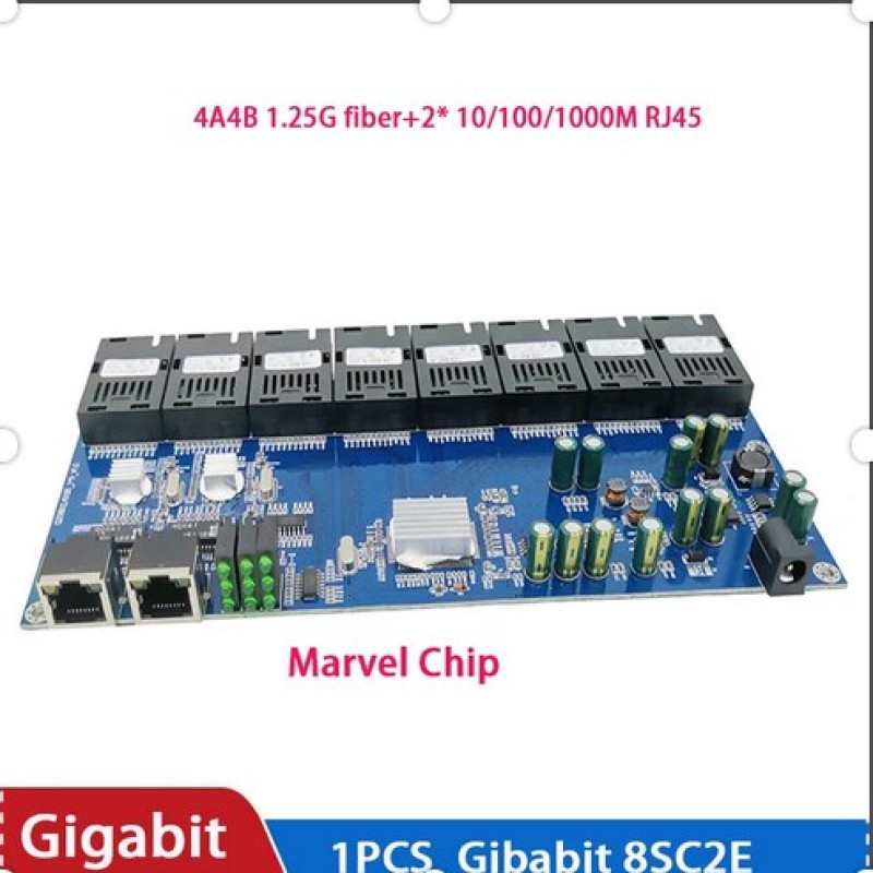 Switch Fiber Optical Media Converter PCBA Board 8Port 8SC 1.25G 2port RJ45  2RJ45 Ethernet UTP Gigabit 10/100/1000Mbps Fibra PCB