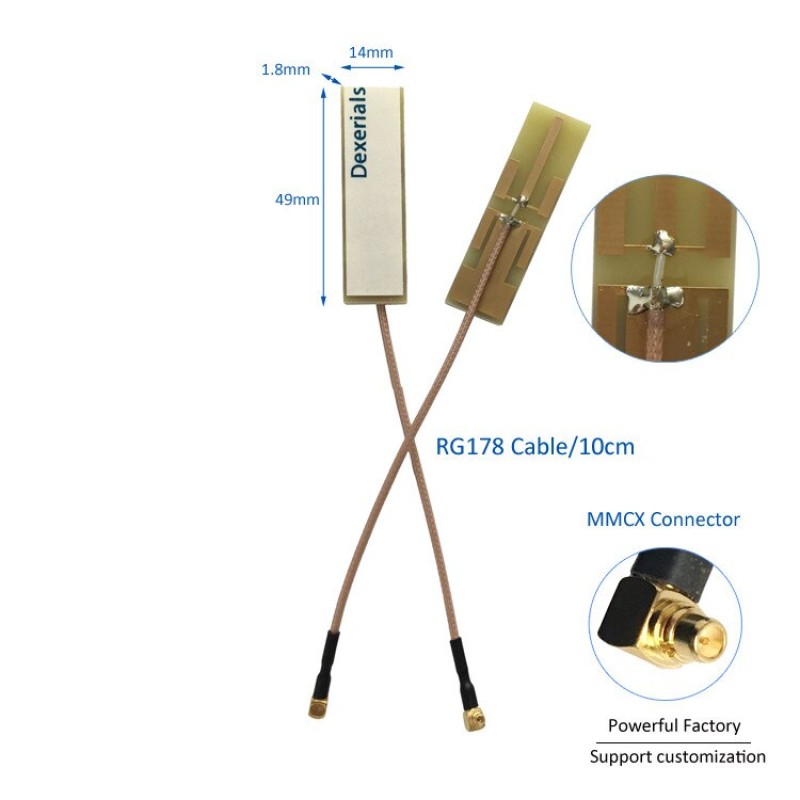 2.4G 5.8G PCB Antenna 7dBi WIFI Patch with MMCX 90 Degree Connector 1PCS