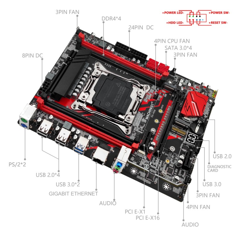 MACHINIST E5 RS9 Motherboard LGA 2011-3 Set Kit With Intel Xeon E5 2640 V3 CPU 16G=2*8G DDR4 ECC RAM 2133Mhz M-ATX NVME M.2 SATA